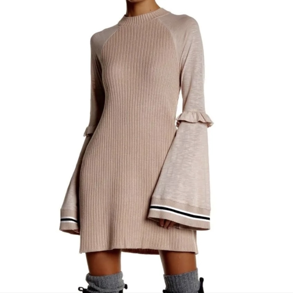 Free People Long Sleeve pink Rose  sweater Dress women size XS - Picture 10 of 10